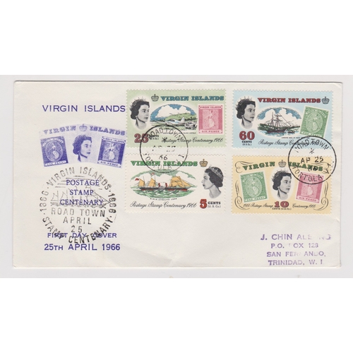 750 - British Virgin Islands 1966 stamp centenary FDC posted to Trinidad, cancelled 25 Apr 66 on SG 203-20... 