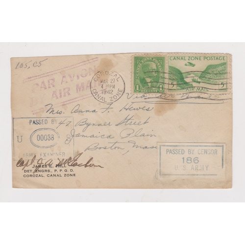 762 - Canal Zone 1942 envelope front posted airmail to Boston cancelled 27.3.42 Corozal Canal Zone passed ... 