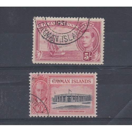 763 - Cayman Islands 1938-1950 George VI SG 125 fine used 5s, SG 147 fine used 10s. Cat value £41