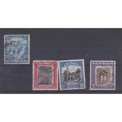 783 - Cyprus 1928-34 British Rule 50th anniv SG 126 used 2.1/2p blue George V, SG 139-141 used. Cat value ... 