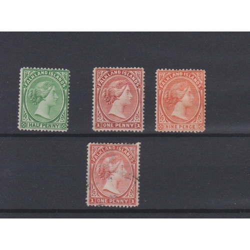 791 - Falkland Islands 1891-1902 Queen Victoria SG 16 m/m 1/2d green, SG 19 m/m 1d, SG 35 m/m 9d and SG 18... 