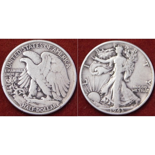 80 - USA 1943 and 1945 Half Dollars, 1959 Quarter etc (6)