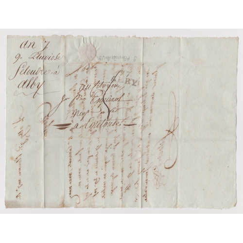 804 - France 1798 Postal History EL dated An7 9 Pluviose Alby posted to Toulouse, manuscript postal charge... 