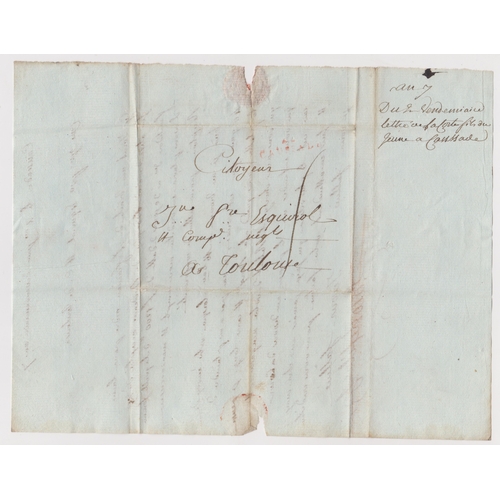 805 - France 1800s Postal History EL dated 2nd June Cassale posted to Toulouse, Red Caussale mileage cance... 