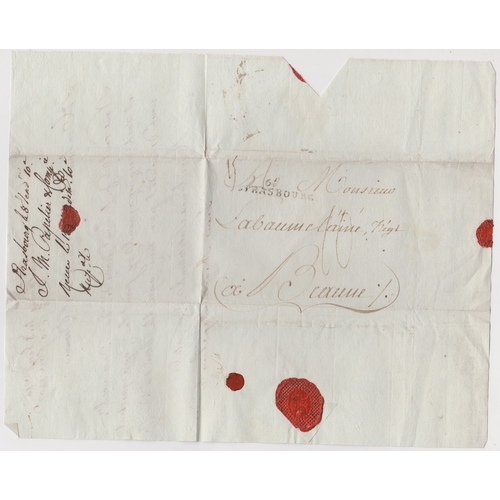 807 - France 1802 Postal History EL dated 1802 Strasbourg posted to Benusse? Manuscript 10 Strasbourg mile... 