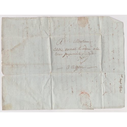 815 - France 1812 Postal History EL dated Aug 1812 Cahors posted to Agen. Manuscript 3 Cahoes mileage canc... 