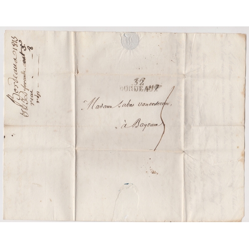 818 - France 1815 Postal History El dated 5 Aug 1815 Bordeaux posted to Bayonne, Bordeaux mileage cancel