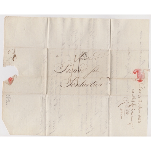 823 - France 1820 Postal History EL dated 20 May 1820 Paris posted to Pontarlier. Manuscript 11 black tria... 