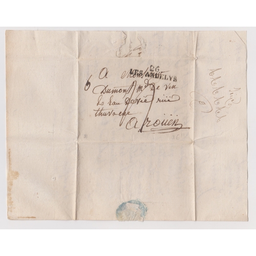 831 - France 1825 Postal History EL dated 25 Feb 1825 Andely posted to Rouen. Manuscript postal rate Les A... 