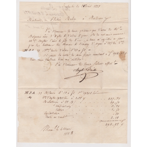 836 - France 1828 Postal History EL dated 2 April 1828 Toulouse posted to Bordeaux. Manuscript postal char... 