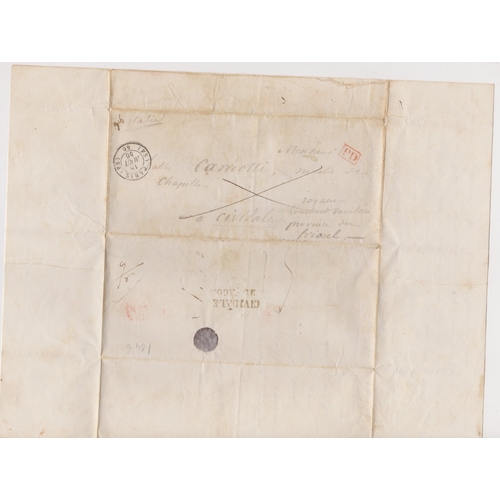 837 - France 1846 Postal History EL dated 16th Aug 1846 posted to Cividale Italy. Red boxed [P.D.] Strike.... 