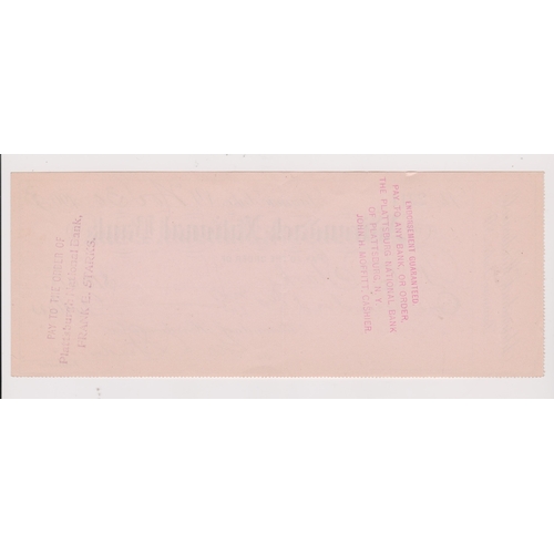 285 - USA Adirondack National Bank, Saranac Lake N.Y, used order 30th Nov 1903, black on pink, printer Ben... 