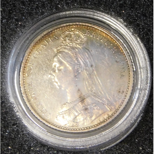 166 - Great Britain 1887 Jubilee Sixpence AUNC capsuled (The Imposter silver sixpence