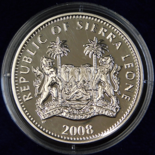 167 - 2008 Queen Victoria silver proof crown with 104 pf sapphire - Sierra Leone ten dollar, in case with ... 