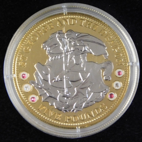 169 - 2008 Tristian Da Cunha five pound coin, Rhodium plated, gold plated on silver with St George and the... 