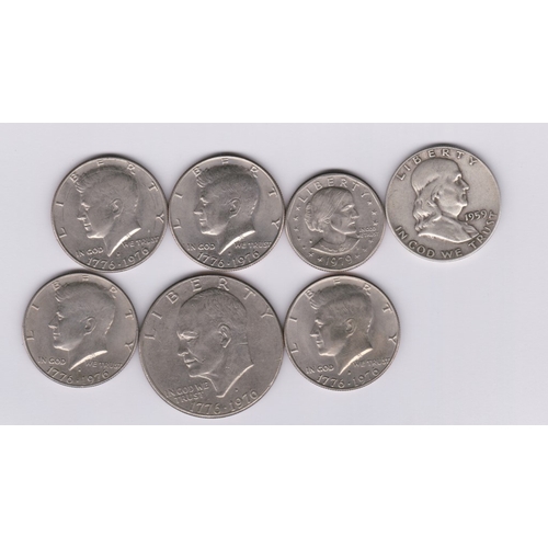 81 - USA Kennedy Half Dollars 1976 (4) and 1957 Half Dollar, 1976 & 1979 Dollars (7 in total)