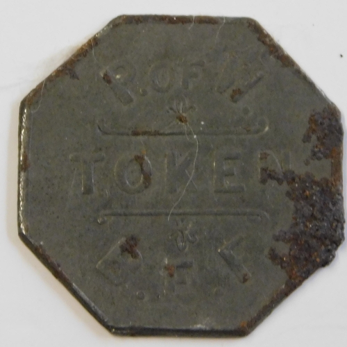 86 - WWI Prisoner of War 50 cents Token, rev: PofW/Token/B.E.F. Fine with some edge corrosion, genuine