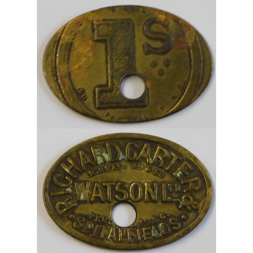87 - Ricard Carter & Watson Ltd 1/- Brass Token, Spitalfields, VF+