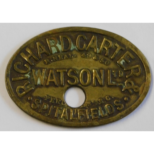 87 - Ricard Carter & Watson Ltd 1/- Brass Token, Spitalfields, VF+