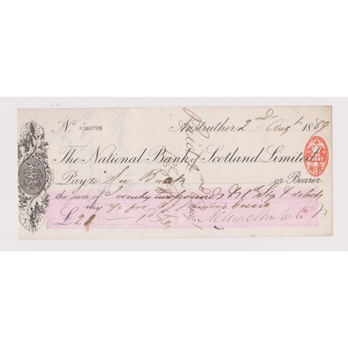 362 - National Bank of Scotland, Anstruther, used bearer RO 21.7.85, black on white pink panel, printer Sc... 