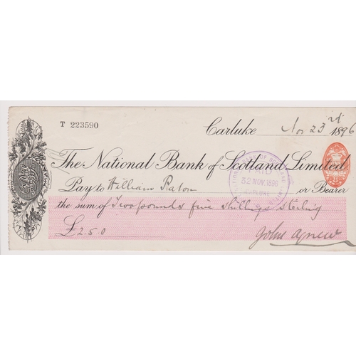 363 - National Bank of Scotland, Carluke, used bearer RO 21.6.95, black on white pink panel, printer Scott... 
