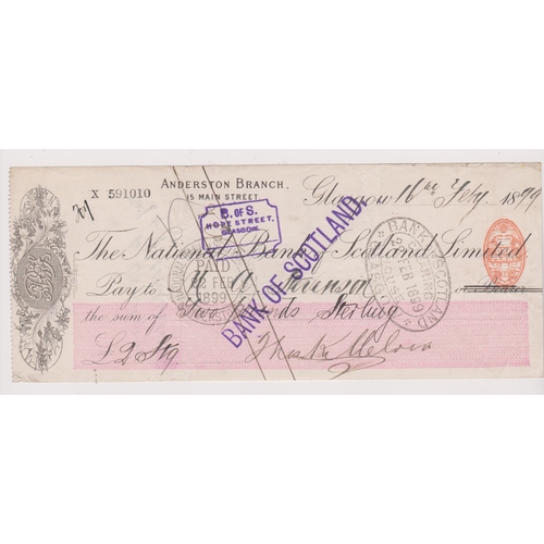 366 - National Bank of Scotland Ltd Glasgow (Anderston Branch) used bearer RO 23.7.98, black on white pink... 