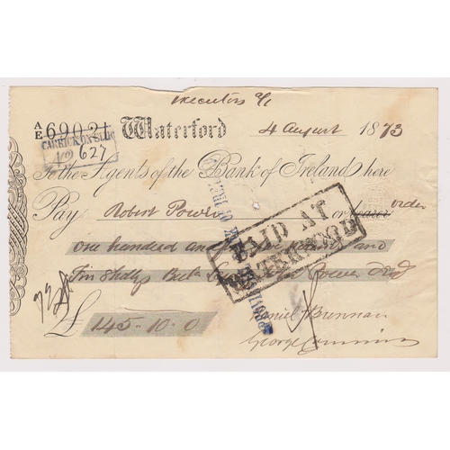388 - Bank of Ireland, Waterford. Paid bearer hand altered to order CO 19.10.72 black on white