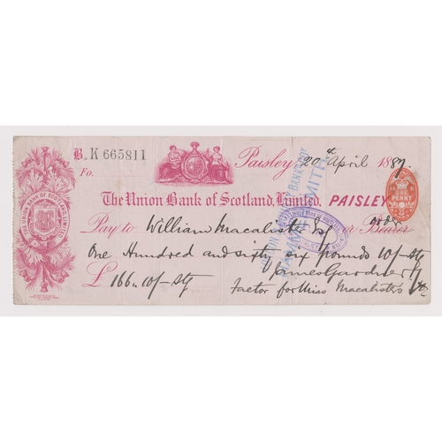 392 - Union Bank of Scotland Ltd, Paisley, used bearer hand altered to order RO 27.10.86 red on white (Pin... 