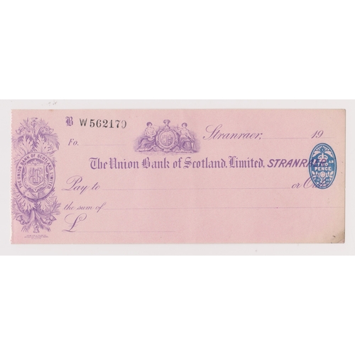396 - Union of Scotland Ltd, Stranraer, mint order no C/F BO 9.12.26 purple on pink V-Initials Arms printe... 