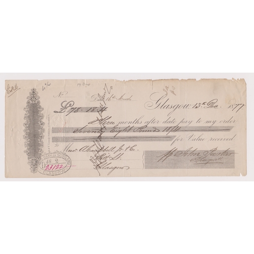 397 - Bill of Exchange, Glasgow 1877, printer Kennedy Stationer