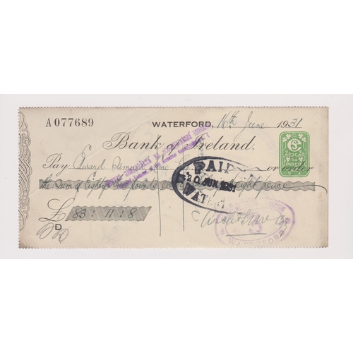 402 - Bank of Ireland, Waterford, used order CO 16.9.20 black on white
