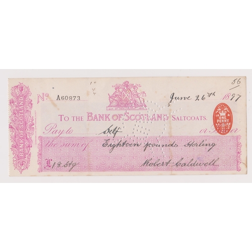 406 - Bank of Scotland, Saltcoats, used bearer RO 27.1.96, red on white printer Waterstons