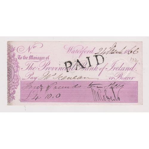 411 - The Provincial Bank of Ireland, Waterford, used bearer CO1.4.65, lilac on white, printer Perkins Bac... 