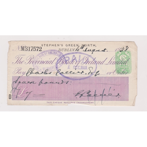 415 - The Provincial Bank of Ireland Ltd. Stephen's Green, North Dublin, used order CO 21.3.23 lilac on wh... 