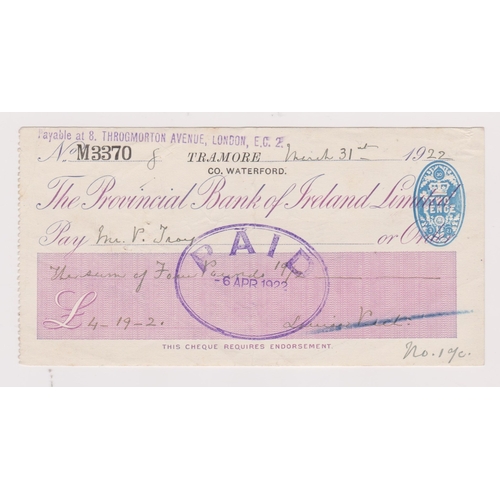 417 - The Provincial Bank of Ireland Ltd, Tramore, Co. Waterford used order BO 30.3.21 lilac on white