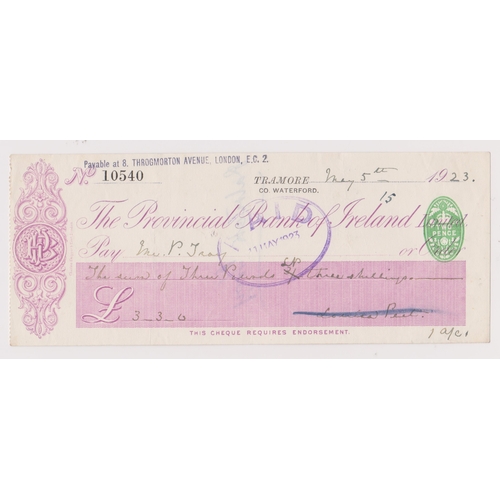 418 - The Provincial Bank of Ireland Ltd, Ramore, Co Waterford, used order CO 6.10.22 lilac on white print... 
