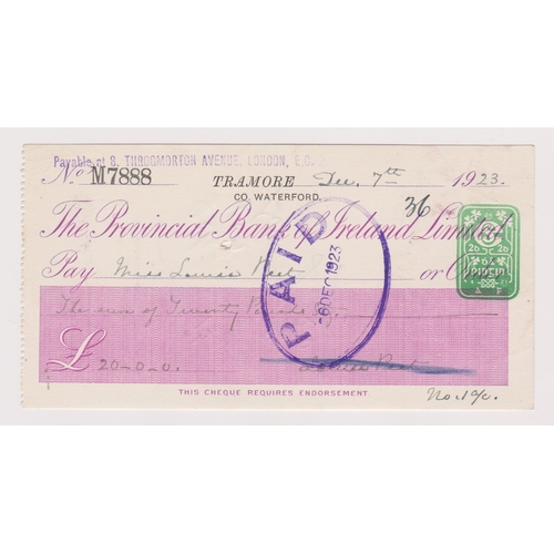 419 - The Provincial Bank of Ireland Ltd, Tramore, Co Waterford, used order CO 24.4.23, lilac on white