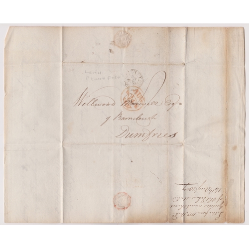 562 - Great Britain 1807 Postal History EL dated Leith 14 Aug 1807. Posted to Dumfries, Leith Penny Post 2... 