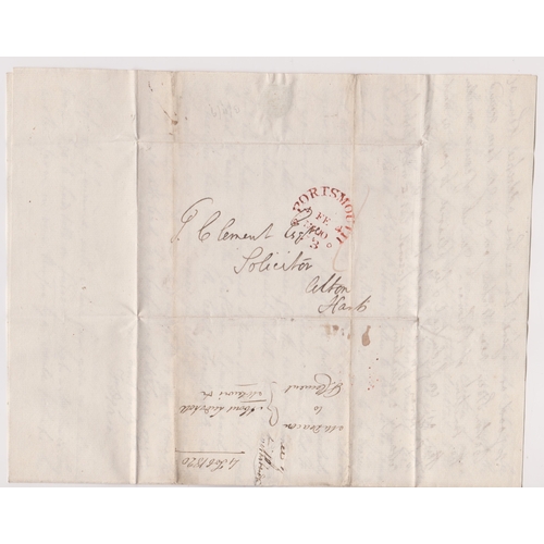 564 - Great Britain 1820 Postal History EL dated 4 Feb 1820 posted to Alton Hants, cancelled Portsmouth/4F... 