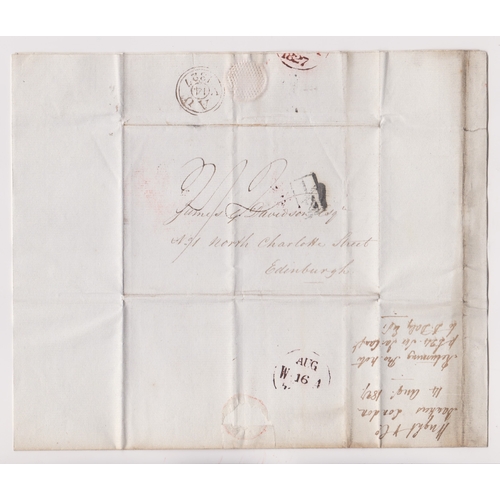 571 - Great Britain 1827 Postal History EL dated London 14 Aug 1827 posted to Edinburgh, black boxed [1/2]... 