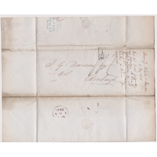 574 - Great Britain 1830 Postal History El dated 4 May 1830 posted to Edinburgh, blue Maltese Cross cancel... 