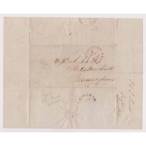 584 - Great Britain 1842 Postal History EL dated Bristol June 28th 1842, posted to Birmingham. Red Bristol... 