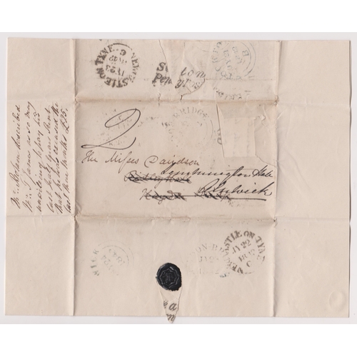 586 - Great Britain 1842 Postal History EL dated July 20th 1847 posted to Alnwick after redirection. Posta... 
