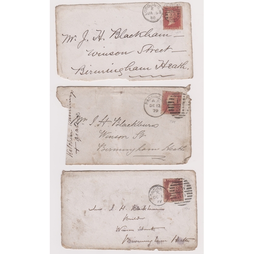 592 - Great Britain 1879-80 x4 envelope fronts posted to Birmingham, three cancelled with London S.W., dup... 
