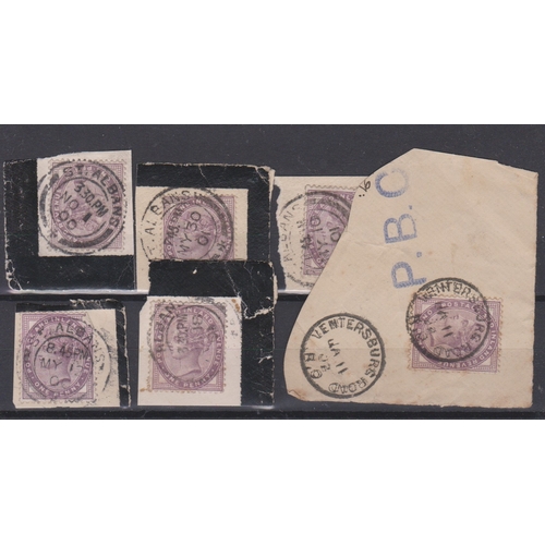 594 - Great Britain 1881 Queen Victoria SG 172 used 1d Lilac x6 on pieces, nice cancellations. Cat value £... 