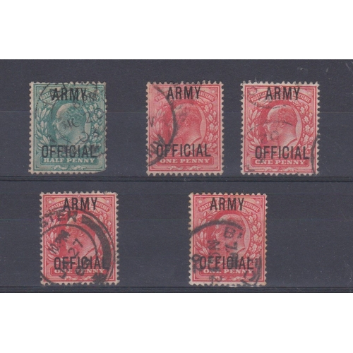 600 - Great Britain 1902-03 Army Official Edward VII SG 048 used 1/2d and SG 049 used 1d x4. Cat value £12... 