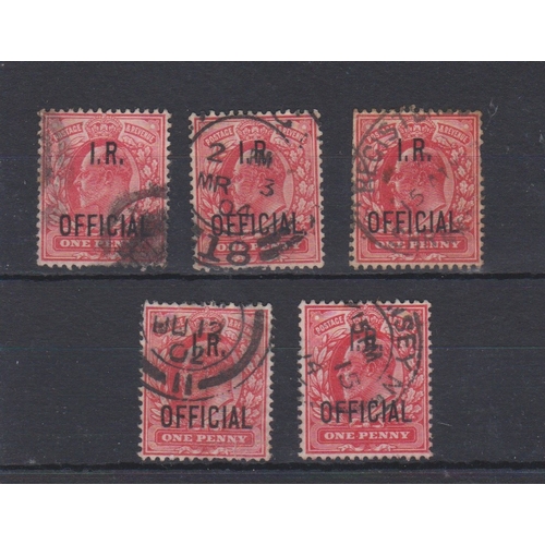 601 - Great Britain 1902-04 Inland Revenue Officials Edward VII SG 021 used 1d scarlet x5. Cat value £15