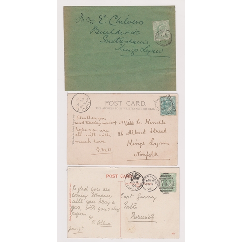 608 - Great Britain 1904-1908 group of three local area cancelled items, York Cottages Sandringham picture... 