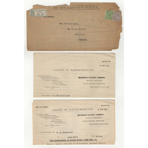 614 - Great Britain 1919 Social History, very scruffy OHMS envelope posted, registered to Cheshire and can... 
