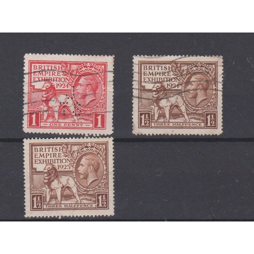 616 - Great Britain 1924-25 British Empire Exhibition SG 430 used 1d perfin, SG 431 used 1.1/2d SG 433 m/m... 